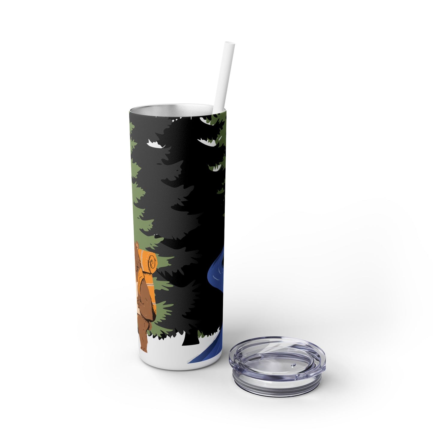 Adventurous Bear Skinny Tumbler with Straw - 20oz Outdoor Travel Mug