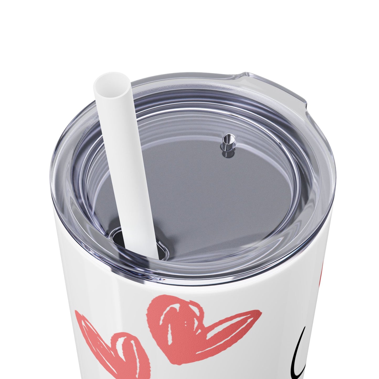 Love Hearts Skinny Tumbler with Straw - 20oz | Perfect for Valentine's Day & Everyday Use