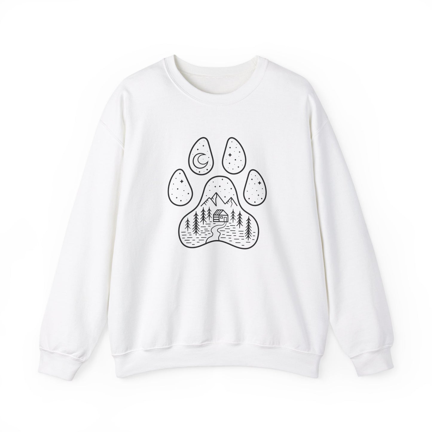 Adventure Awaits Unisex Crewneck Sweatshirt - Nature & Paw Print Design