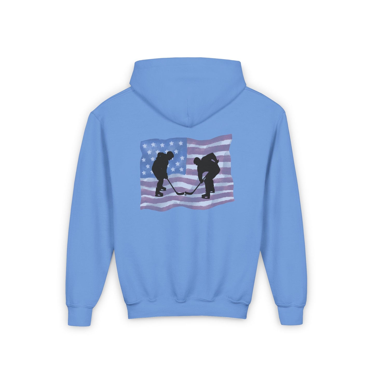 Hockey Patriotic Youth Hoodie with American Flag Design