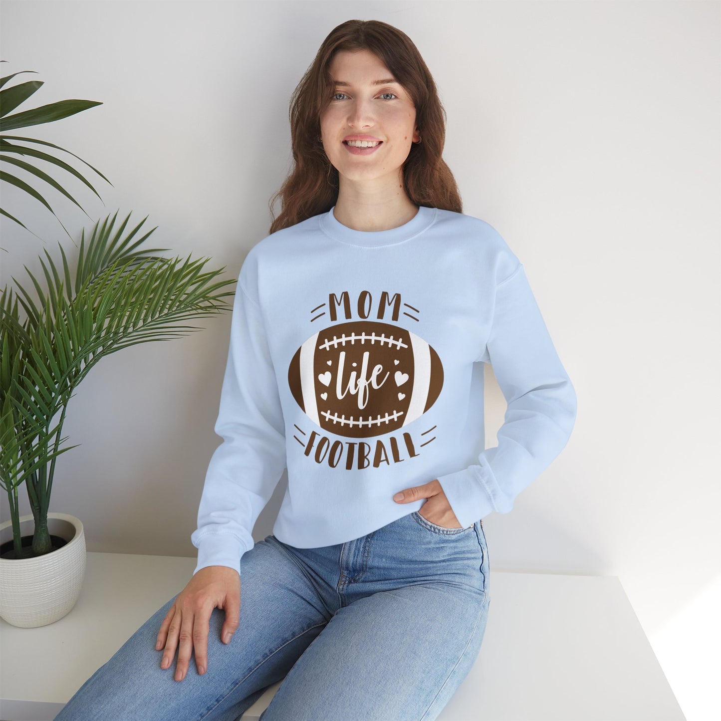 Mom Life Football Crewneck Sweatshirt | Unisex Heavy Blend