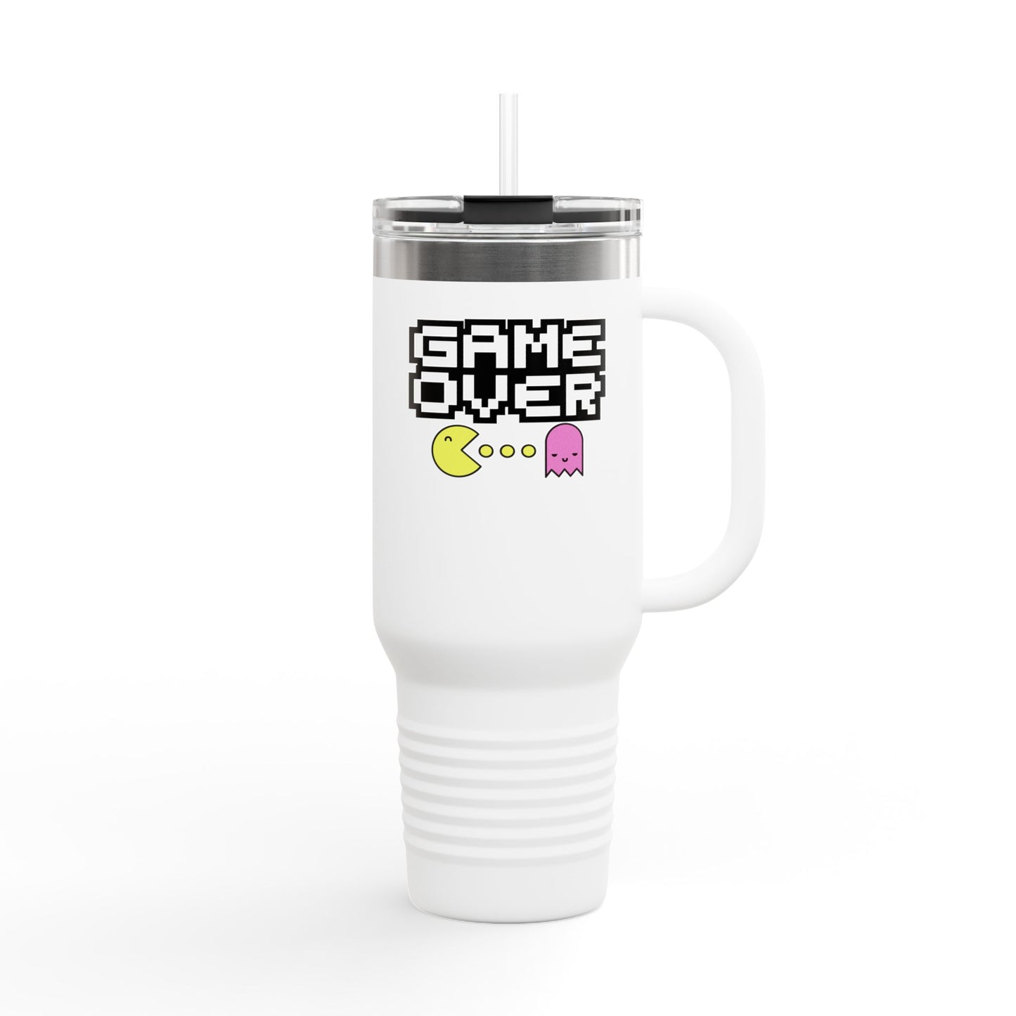 Game Over Pacman Insulated Travel Mug - 40oz Retro Gaming Design