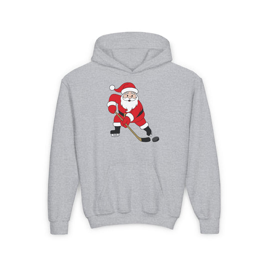 Santa Hockey Youth Hooded Sweatshirt - Perfect for Christmas and Winter Fun