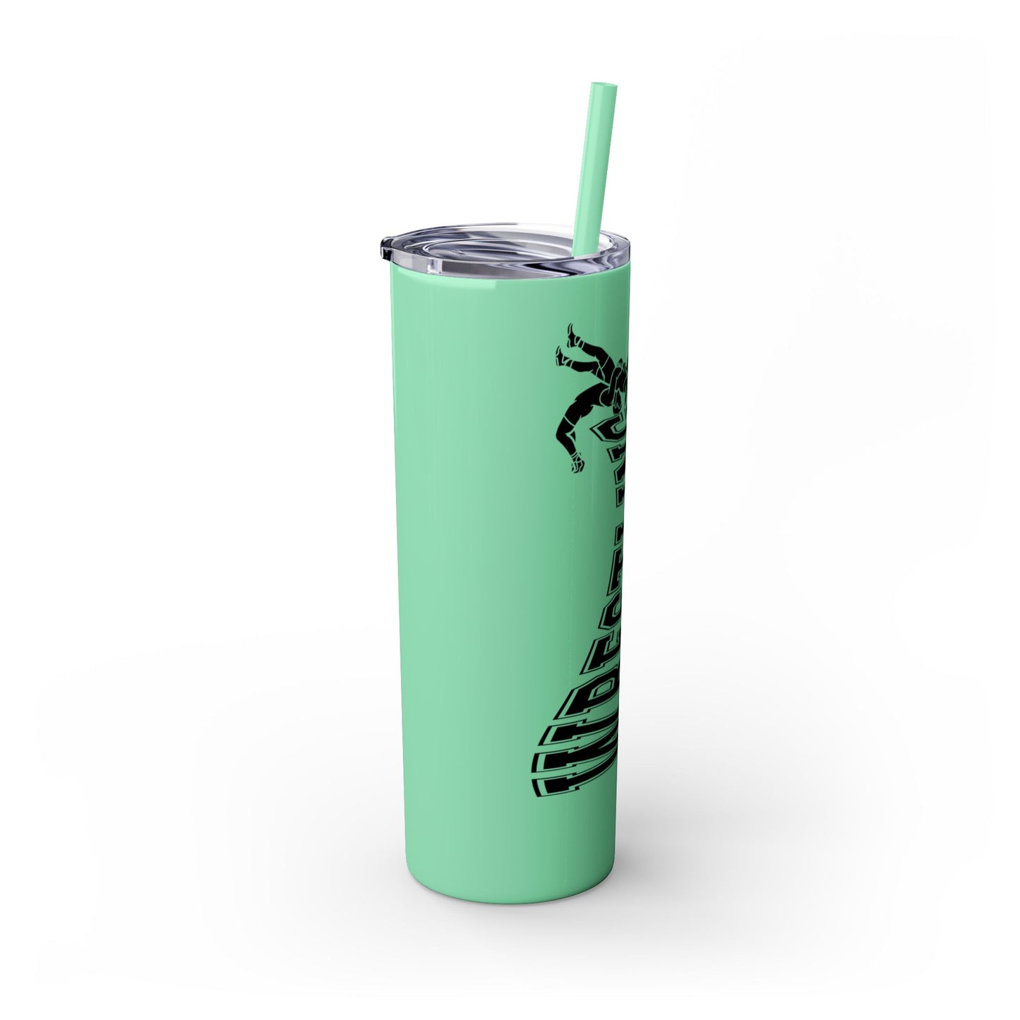 Wrestling Skinny Tumbler with Straw - 20oz Water Bottle for Sports Fans