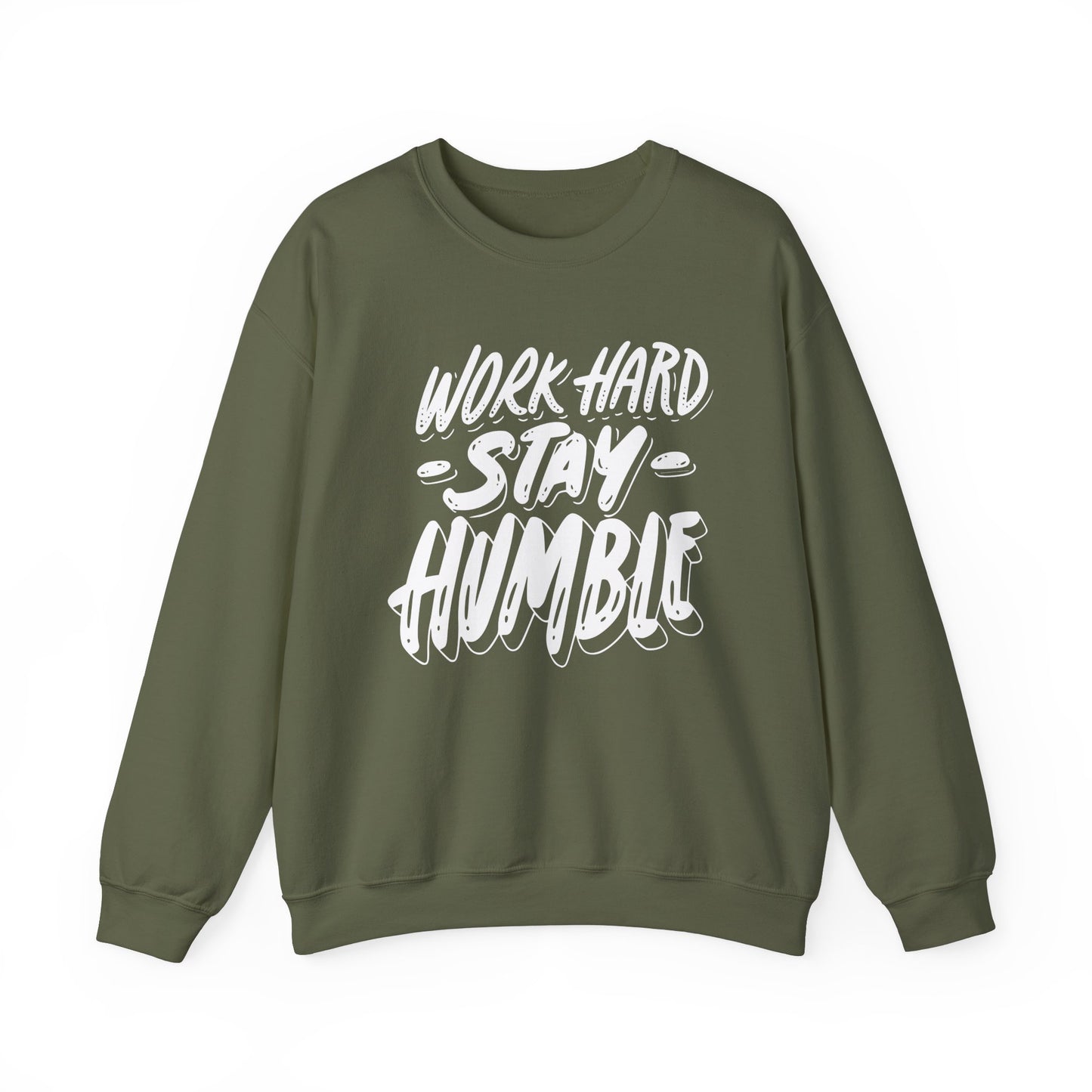 Unisex Heavy Blend™ Crewneck Sweatshirt "Work Hard Stay Humble" white ink