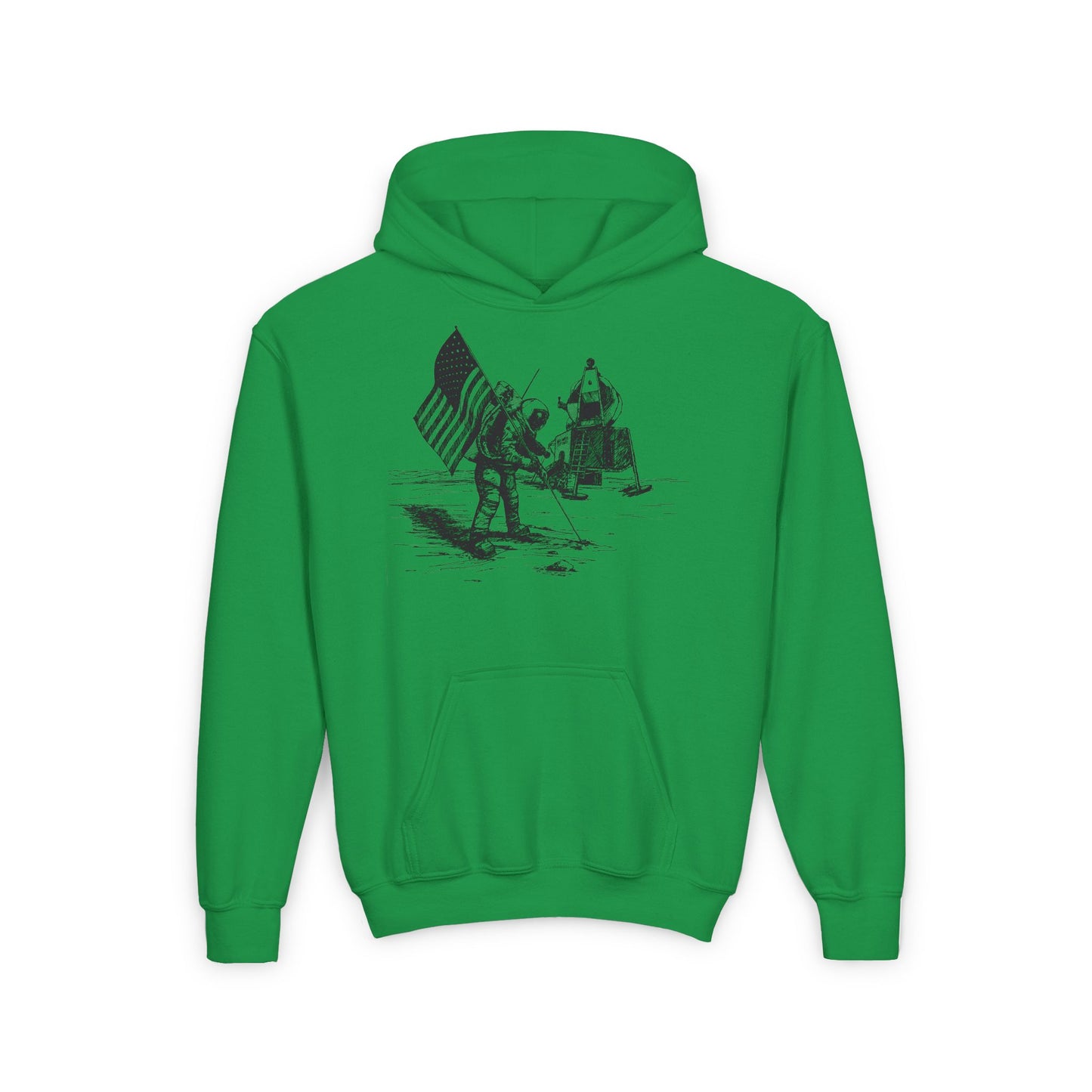 Black and White Moon Landing - Youth Heavy Blend Hooded Sweatshirt