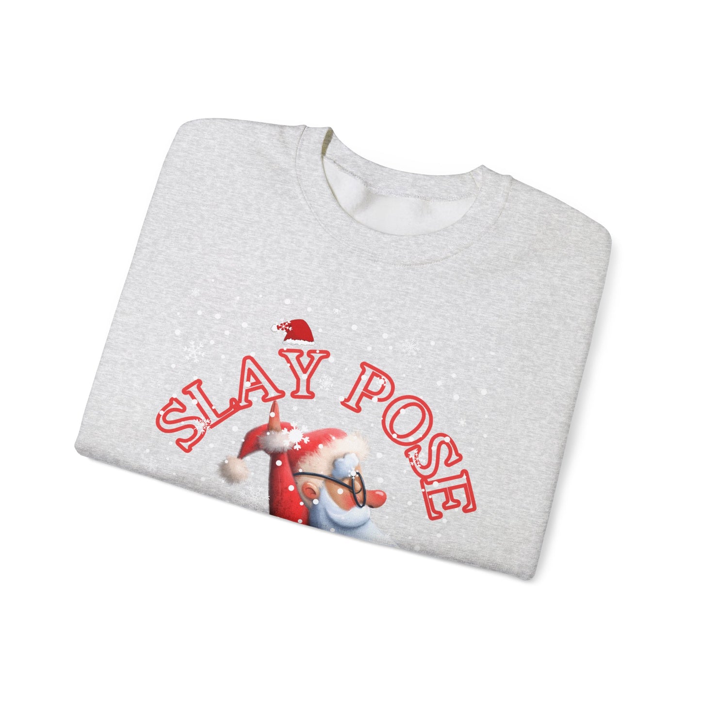 Funny Slay Yoga Santa Sweatshirt - "Slay Pose" Unisex Heavy Blend™ Crewneck for Christmas Celebrations