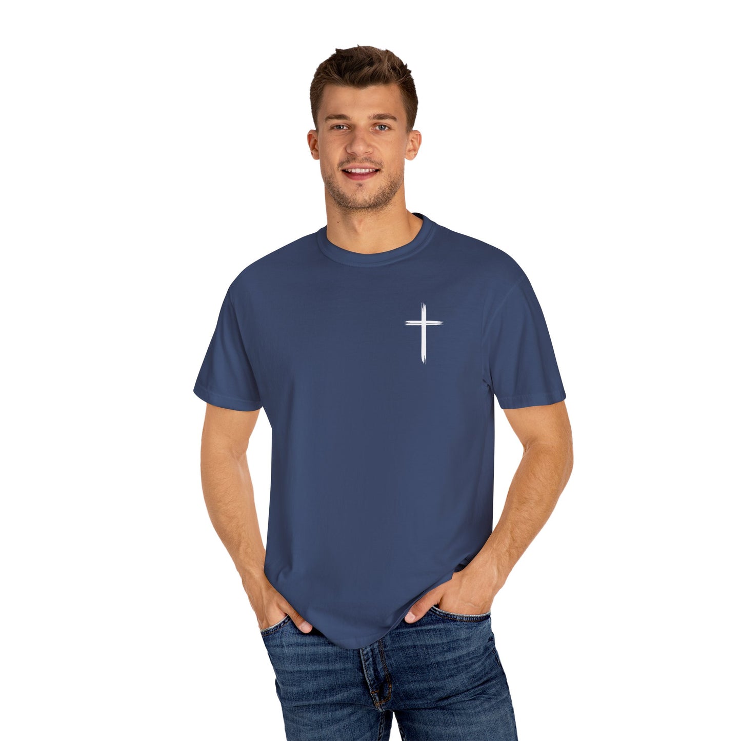 Unisex Garment-Dyed T-Shirt with Minimalist Cross Design