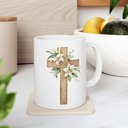 Floral Cross Ceramic Mug - Perfect Gift for Spiritual Occasions