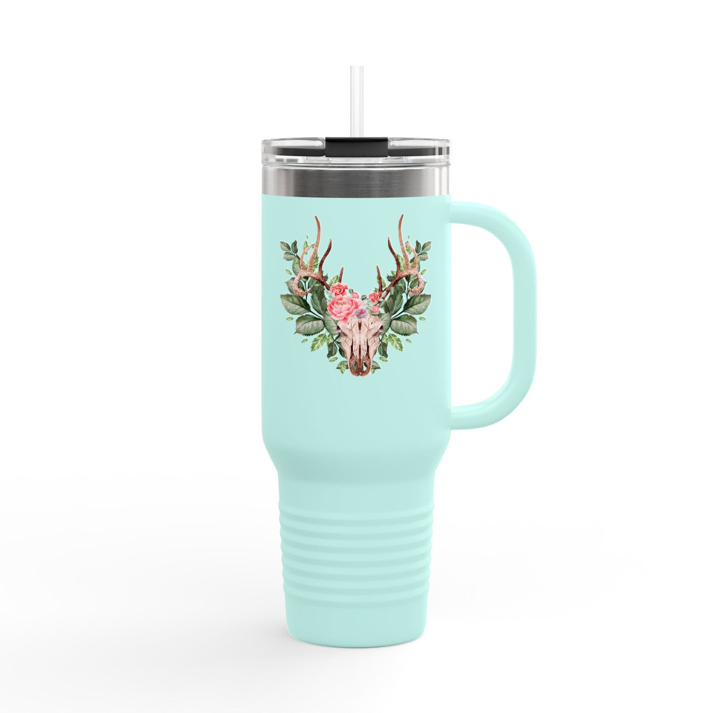 Floral & Antler Insulated Travel Mug - 40oz Eco-Friendly Drinkware for Outdoors, Camping, and Everyday Use