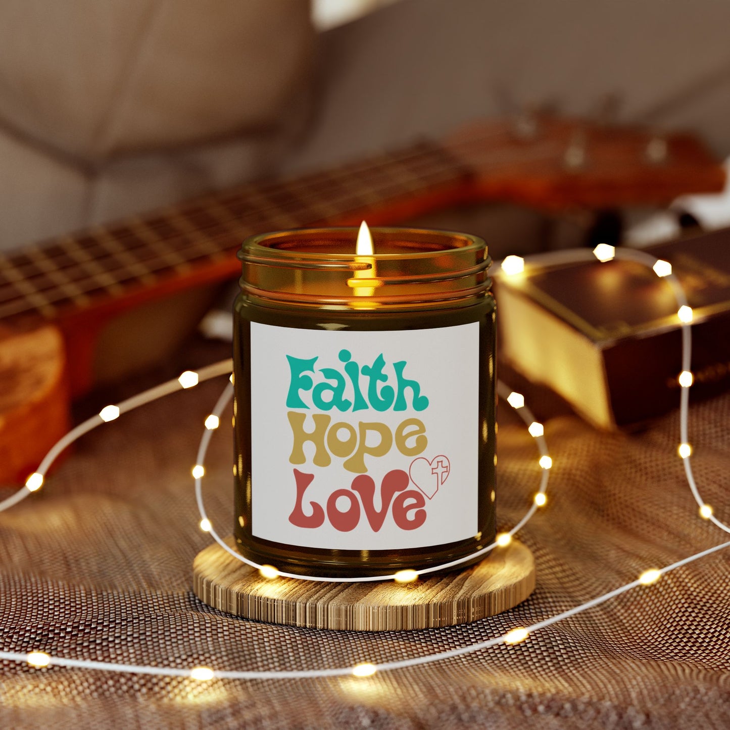 Faith Hope Love Scented Candle - Coconut Apricot Wax (4oz, 9oz)