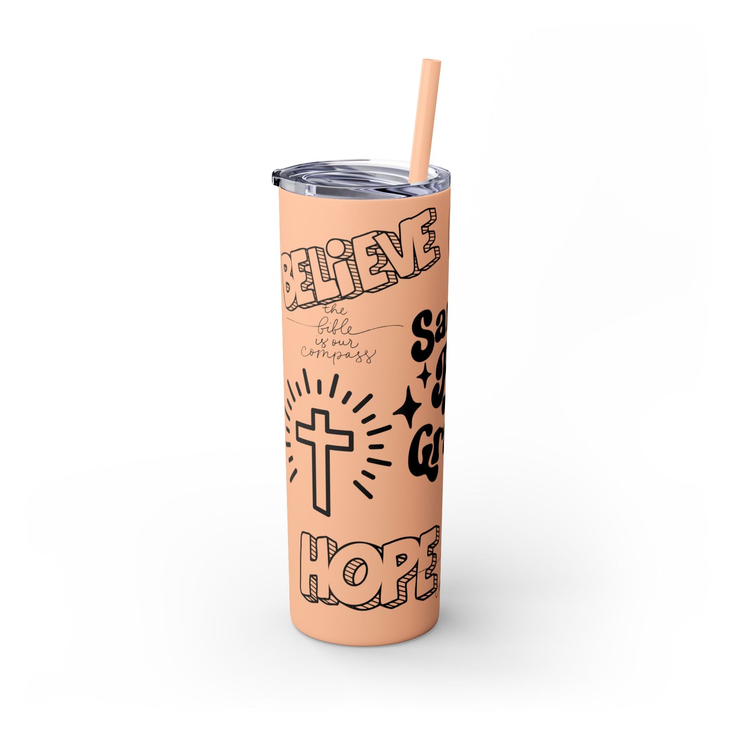 Saved By Grace Skinny Tumbler with Straw - 20oz Inspirational Drinkware