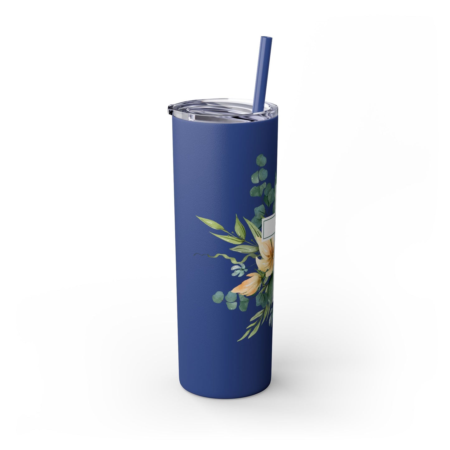 Floral Cross Skinny Tumbler with Straw, 20oz