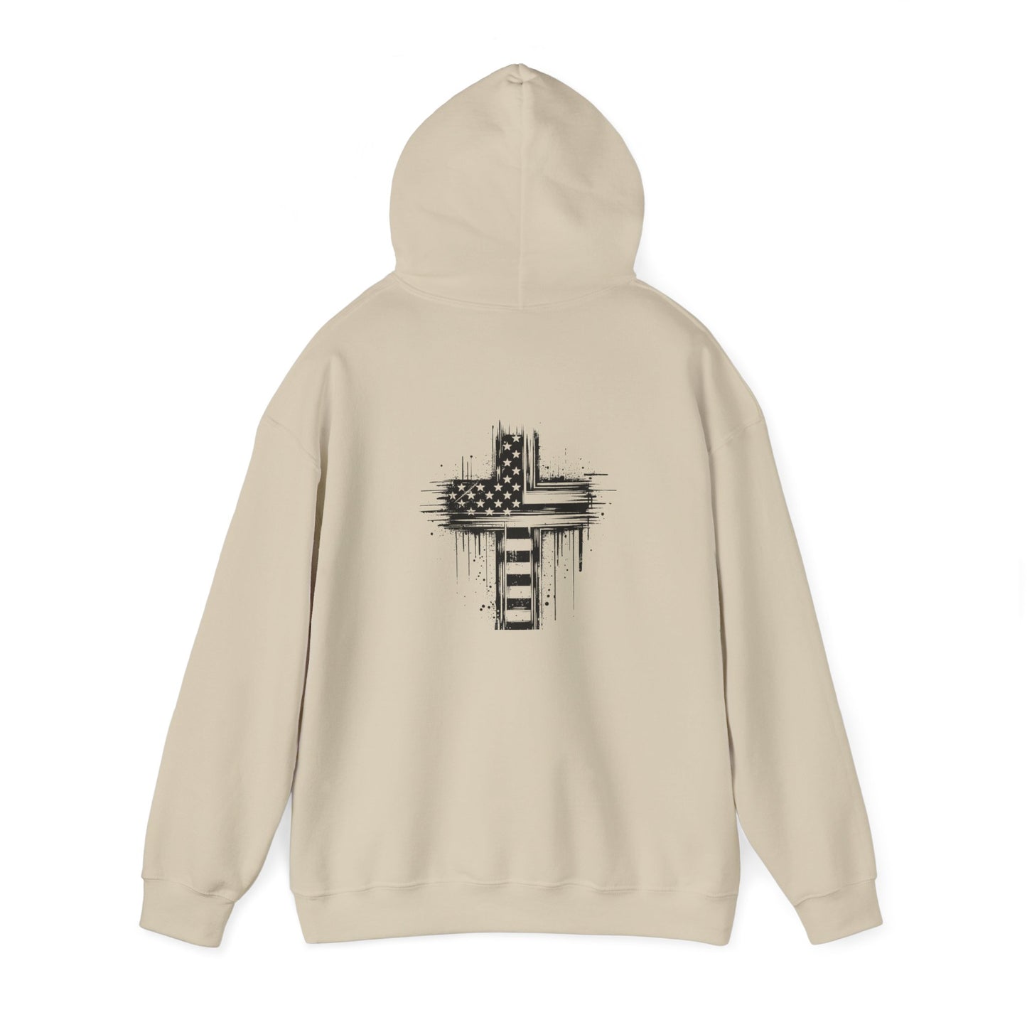 Faith-Inspired Unisex Hooded Sweatshirt with American Flag Design