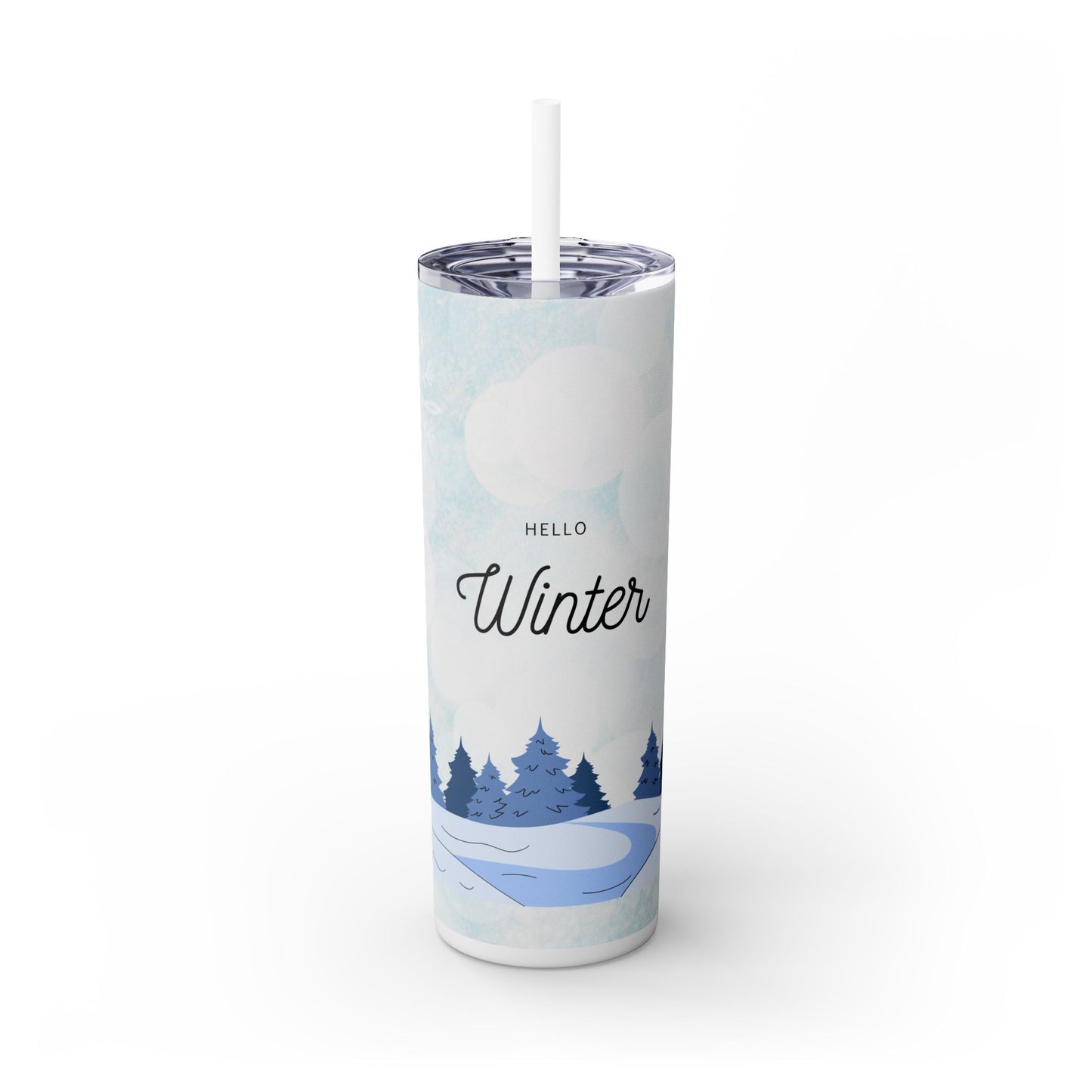 Hello Winter Skinny Tumbler with Straw - 20oz Insulated Drinkware for Winter Season