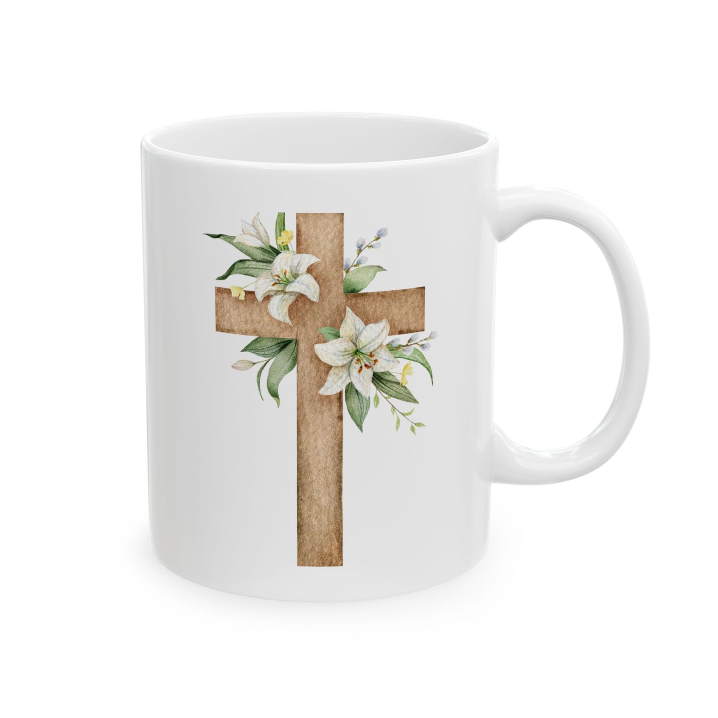 Floral Cross Ceramic Mug - Perfect Gift for Spiritual Occasions