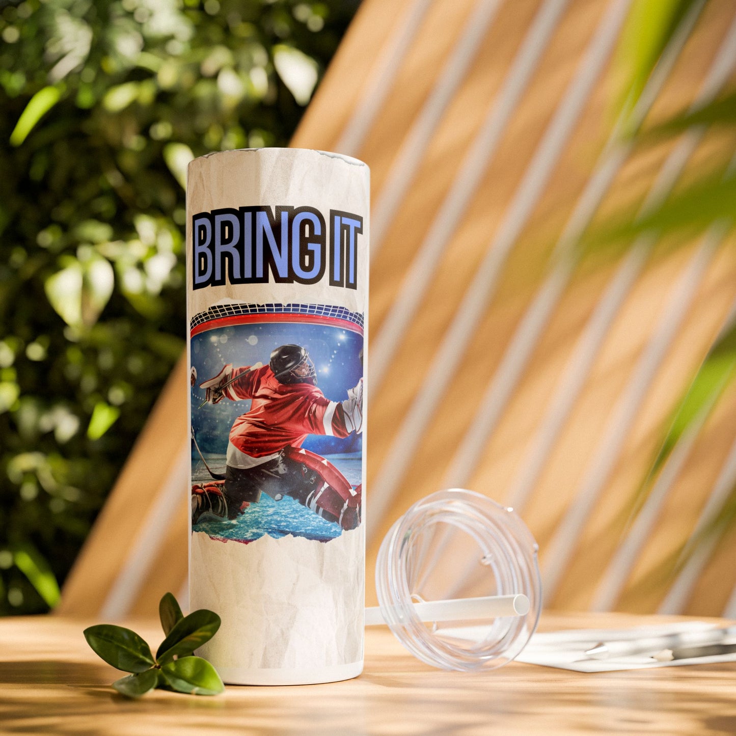 Motivational 20oz Skinny Tumbler - 'BRING IT' Sports Drinkware for Hockey Goalie