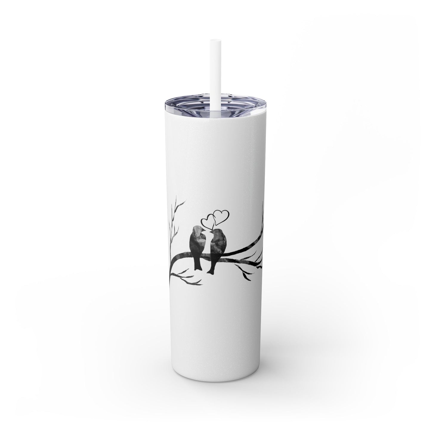 Couple's Love Birds Skinny Tumbler with Straw - 20oz | Perfect Gift for Anniversaries & Valentine's Day