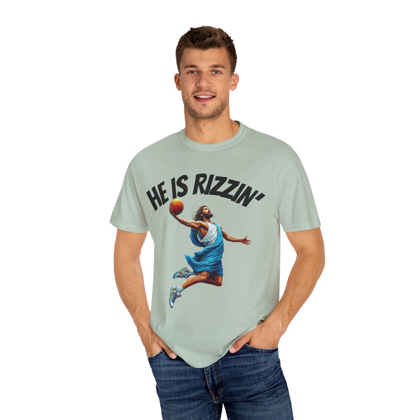 He Is Rizzin' Unisex Garment-Dyed T-Shirt | Trendy Basketball Tee for Sports Lovers