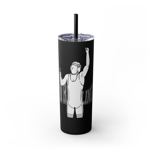 Empowering Wrestler 20oz Skinny Tumbler with Straw - Inspiring Sports Drinkware