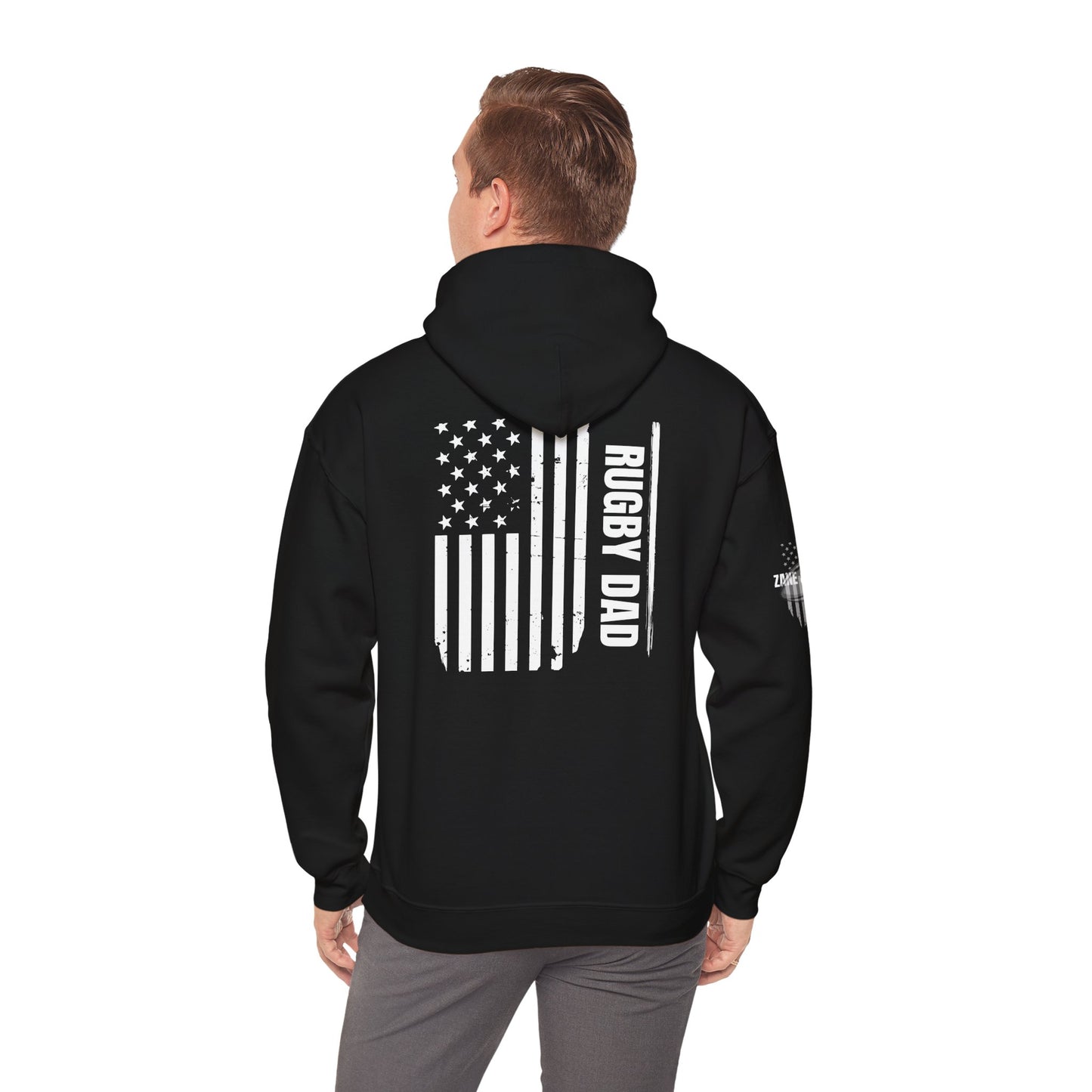 *** CUSTOM *** Rugby America Dad Hoodie - Unisex Heavy Blend Sweatshirt with American Flag Design