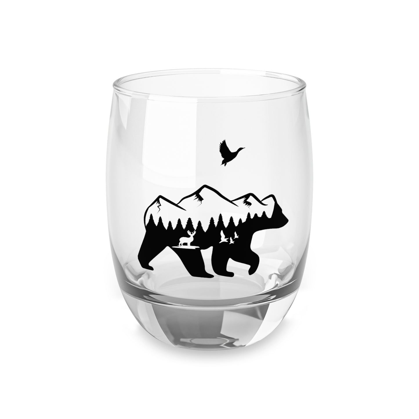 Nature-Inspired Whiskey Glass with Bear and Mountain Design