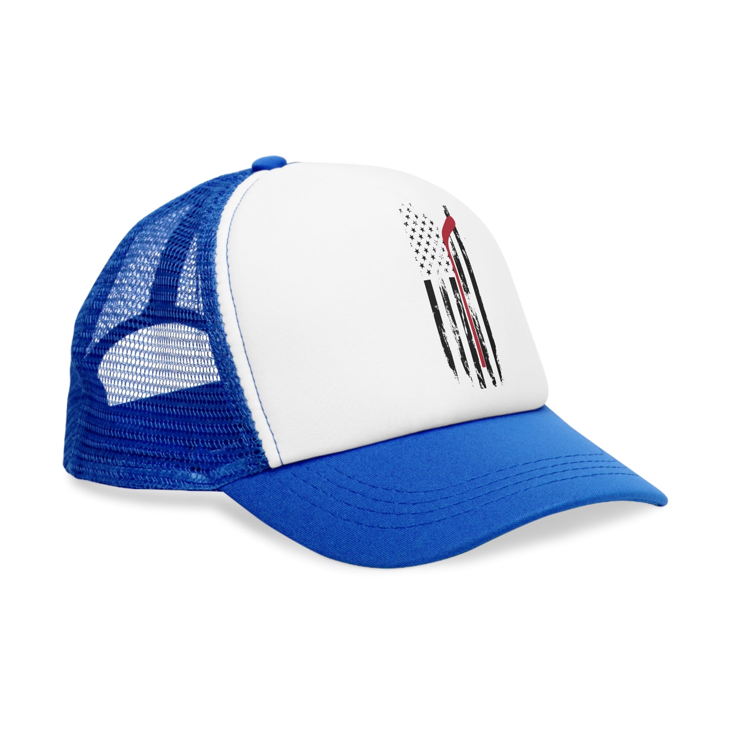 Patriotic Hockey Mesh Cap with Vintage American Flag Design