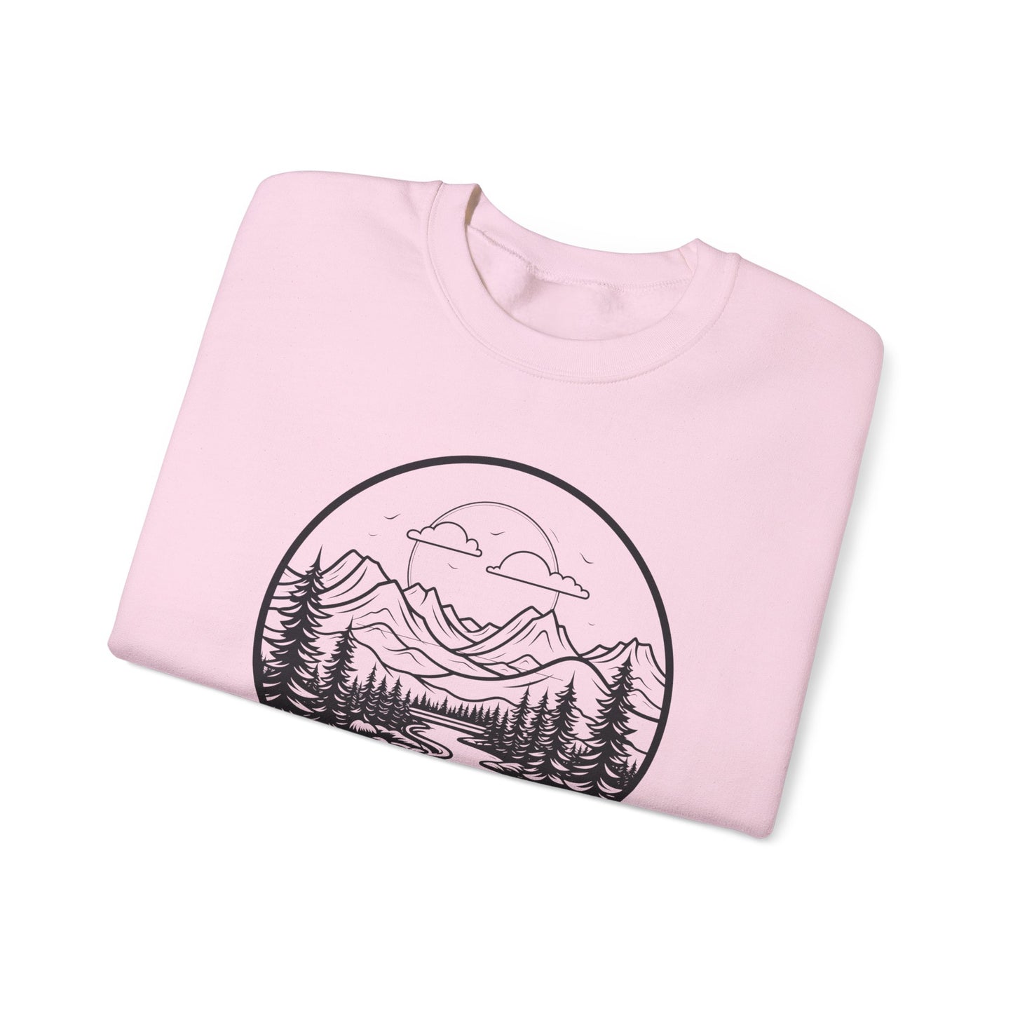 Nature-Inspired Unisex Crewneck Sweatshirt - Scenic Mountain and River Design