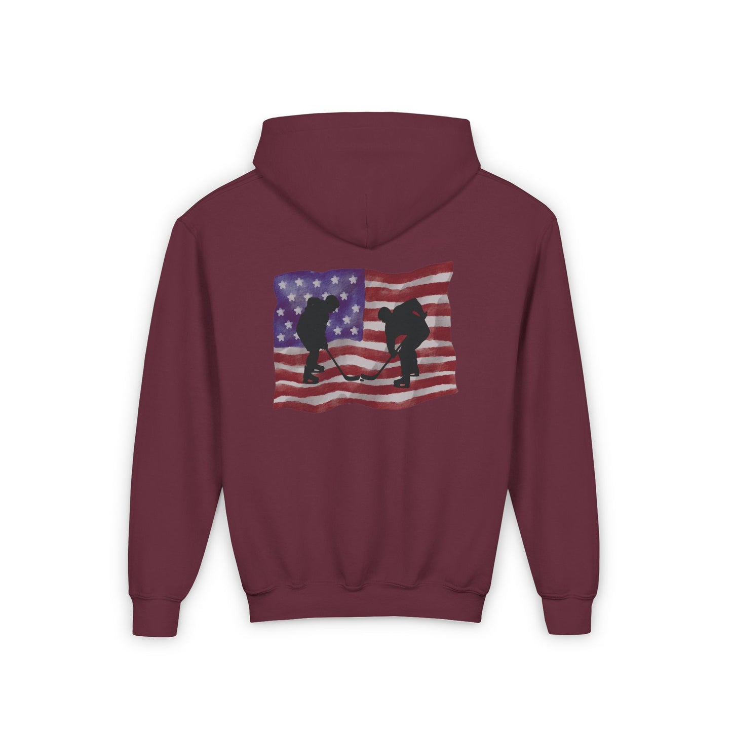 Hockey Patriotic Youth Hoodie with American Flag Design