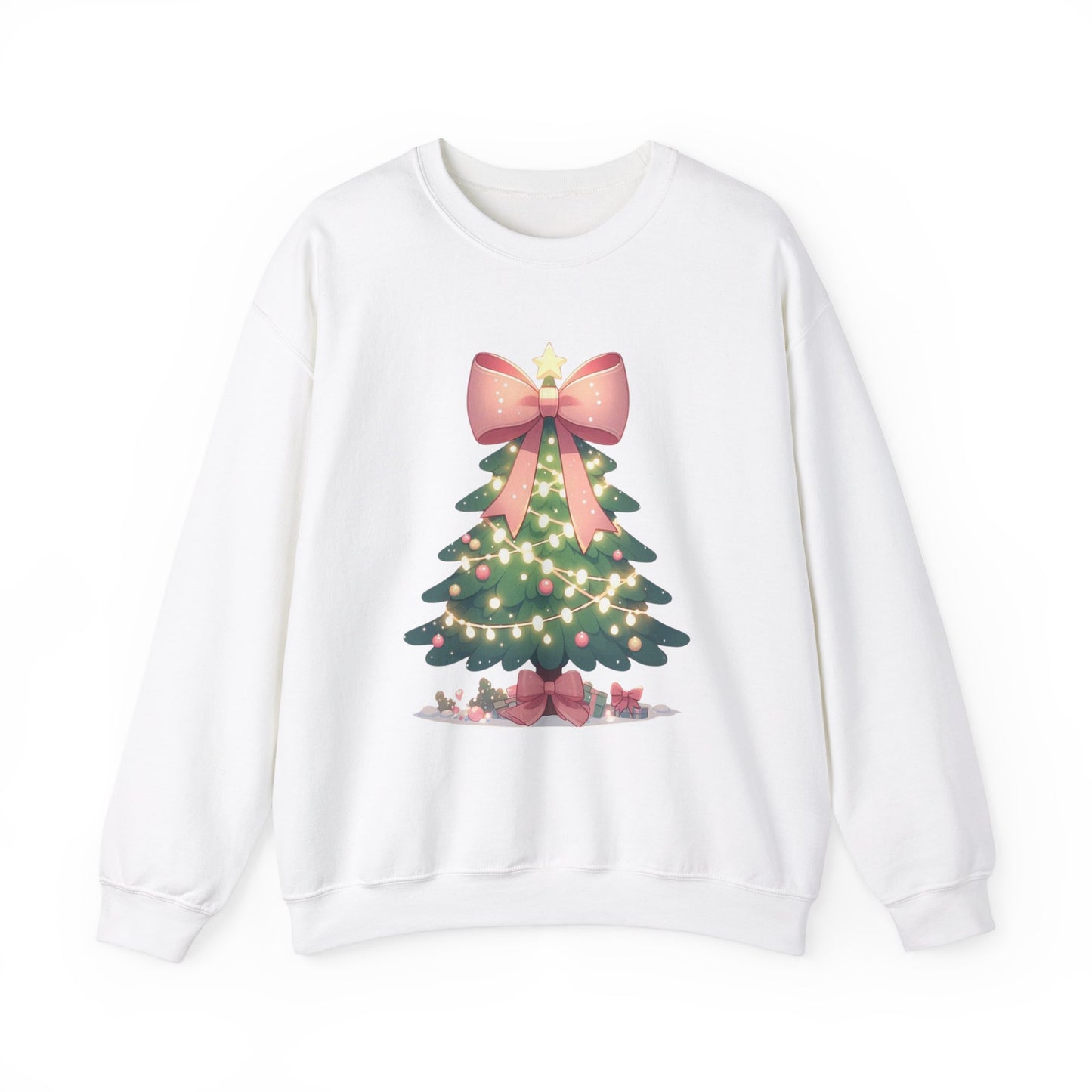 Christmas Tree Sweatshirt with Bow | Unisex Heavy Blend Crewneck