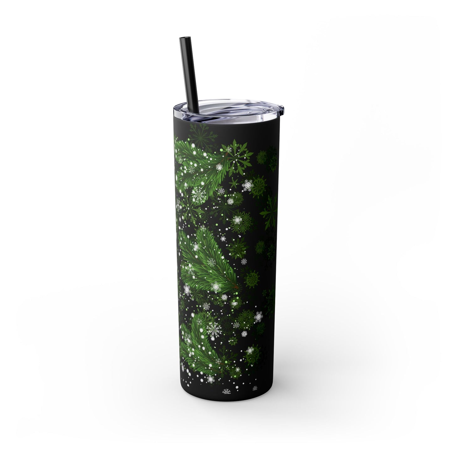 Holiday Botanical Skinny Tumbler with Straw - 20oz - Perfect for Christmas & Winter Celebrations