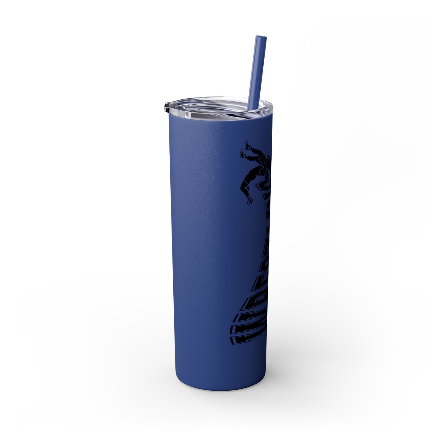 Wrestling Skinny Tumbler with Straw - 20oz Water Bottle for Sports Fans