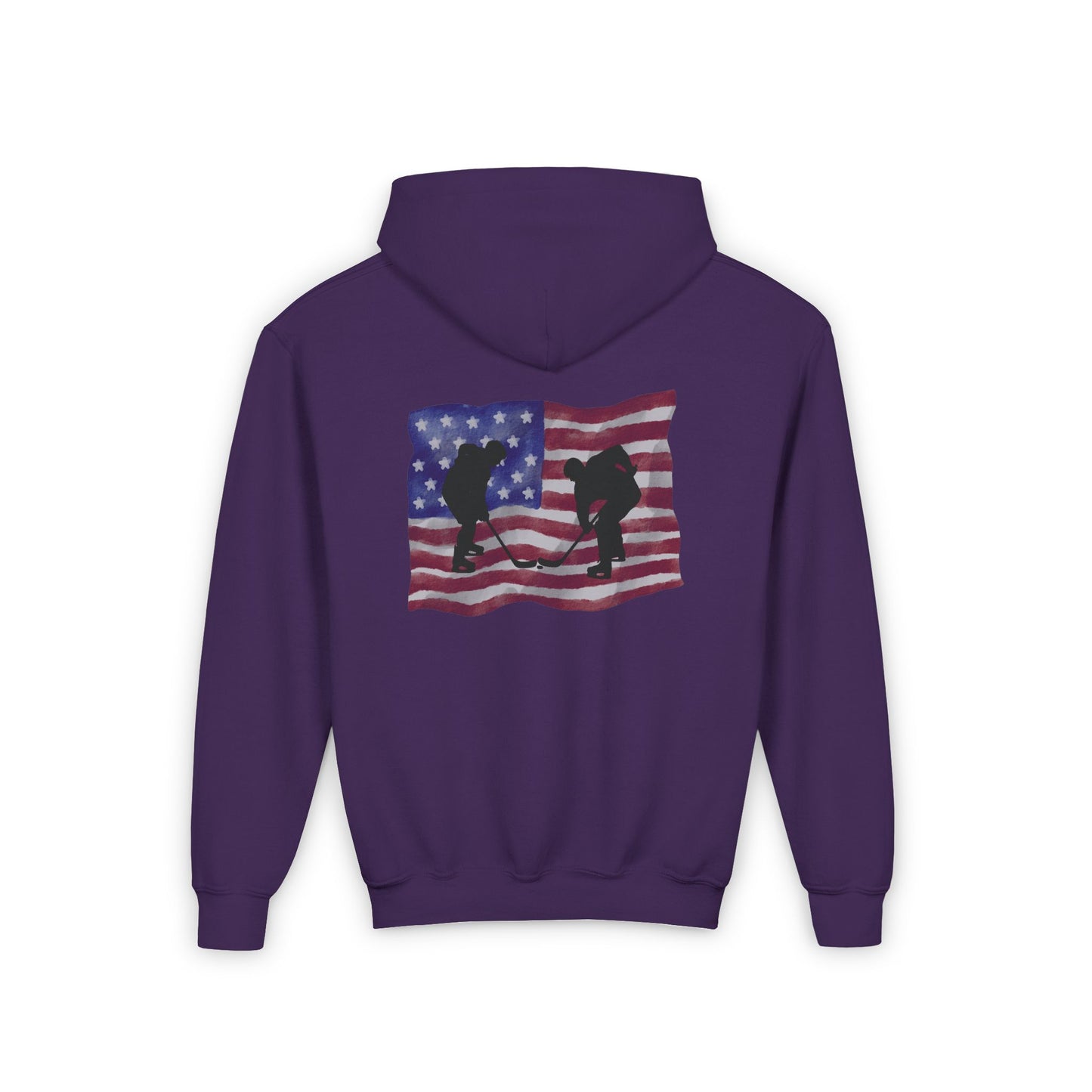 Hockey Patriotic Youth Hoodie with American Flag Design