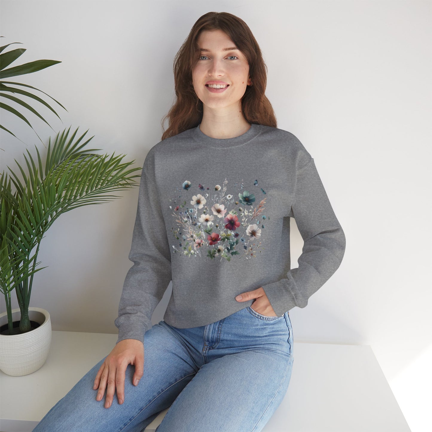 Floral Design Unisex Crewneck Sweatshirt - Cozy Spring Vibes