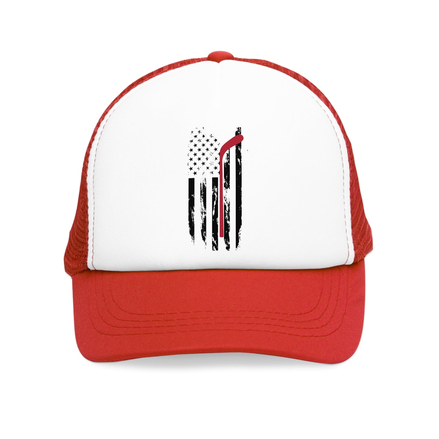 Patriotic Hockey Mesh Cap with Vintage American Flag Design