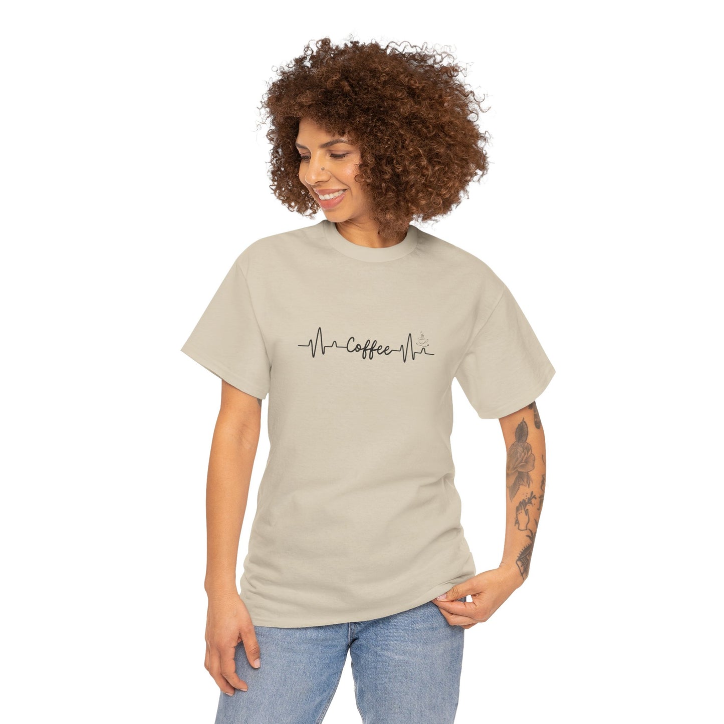 Coffee Heartbeat Unisex Heavy Cotton Tee - Perfect Gift for Coffee Lovers