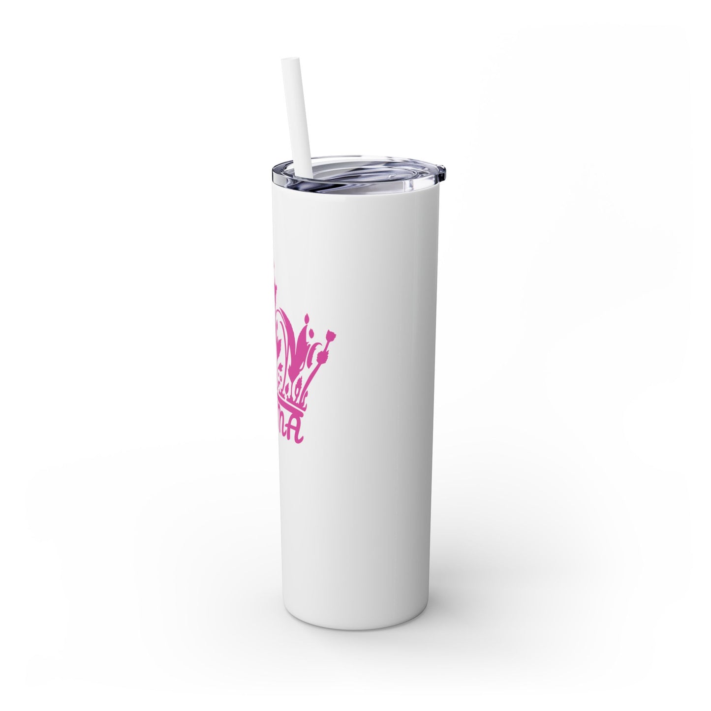 Pink Crown Pageant Mama Skinny Tumbler with Straw - 20oz Travel Mug for Moms