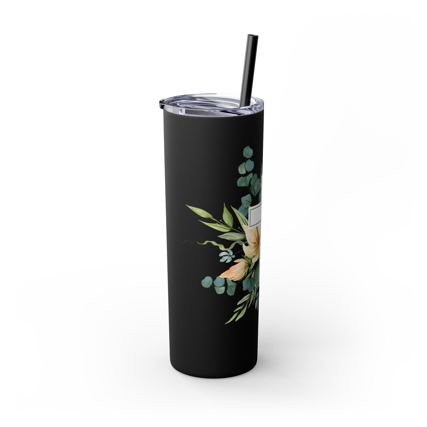 Floral Cross Skinny Tumbler with Straw, 20oz