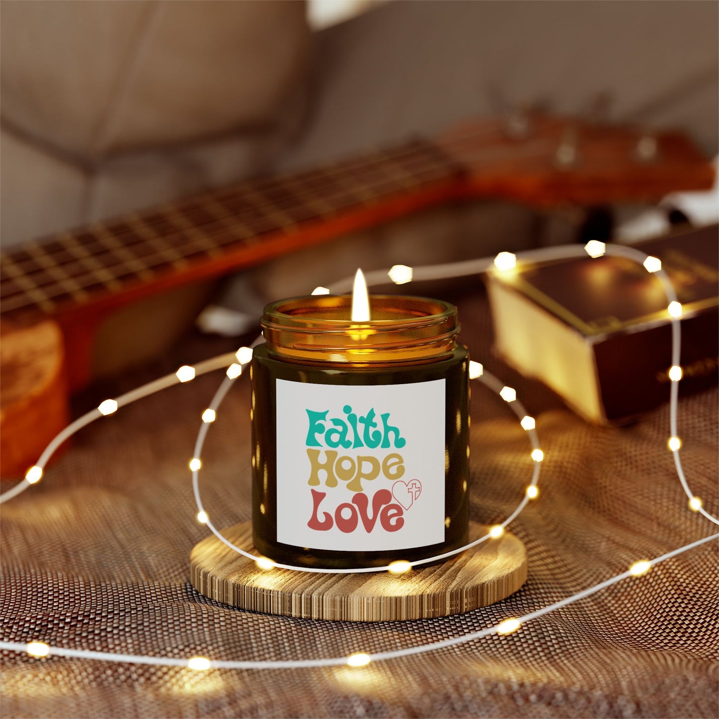 Faith Hope Love Scented Candle - Coconut Apricot Wax (4oz, 9oz)