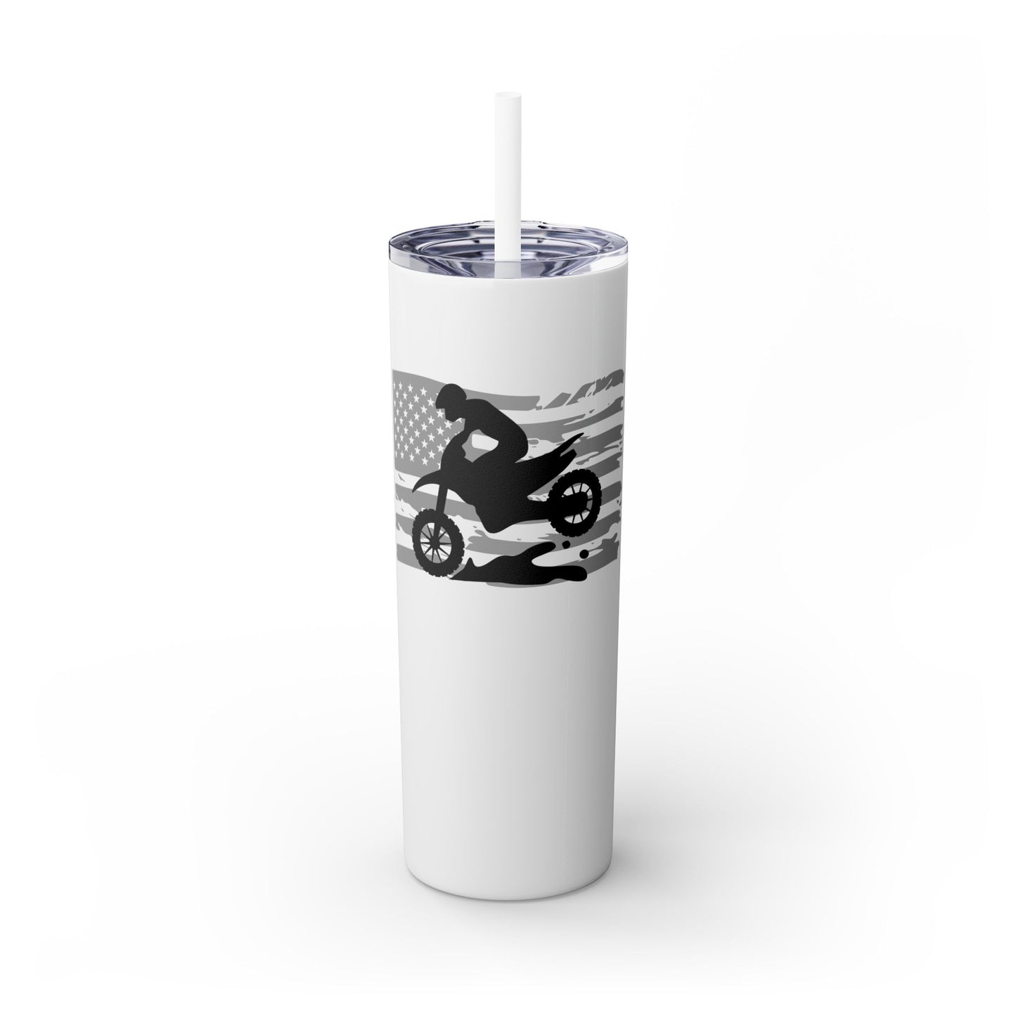 Biker Moto & American Flag Design - 20oz Skinny Tumbler with Straw