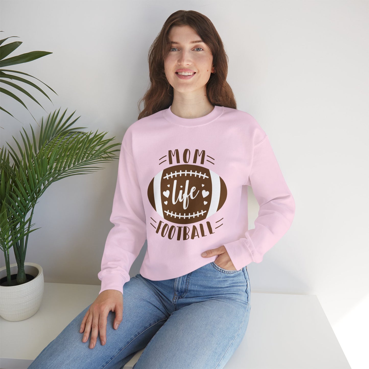 Mom Life Football Crewneck Sweatshirt | Unisex Heavy Blend