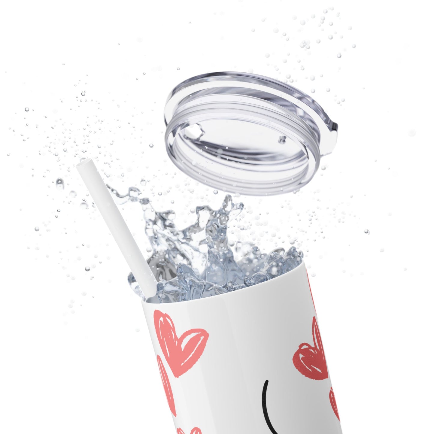 Love Hearts Skinny Tumbler with Straw - 20oz | Perfect for Valentine's Day & Everyday Use