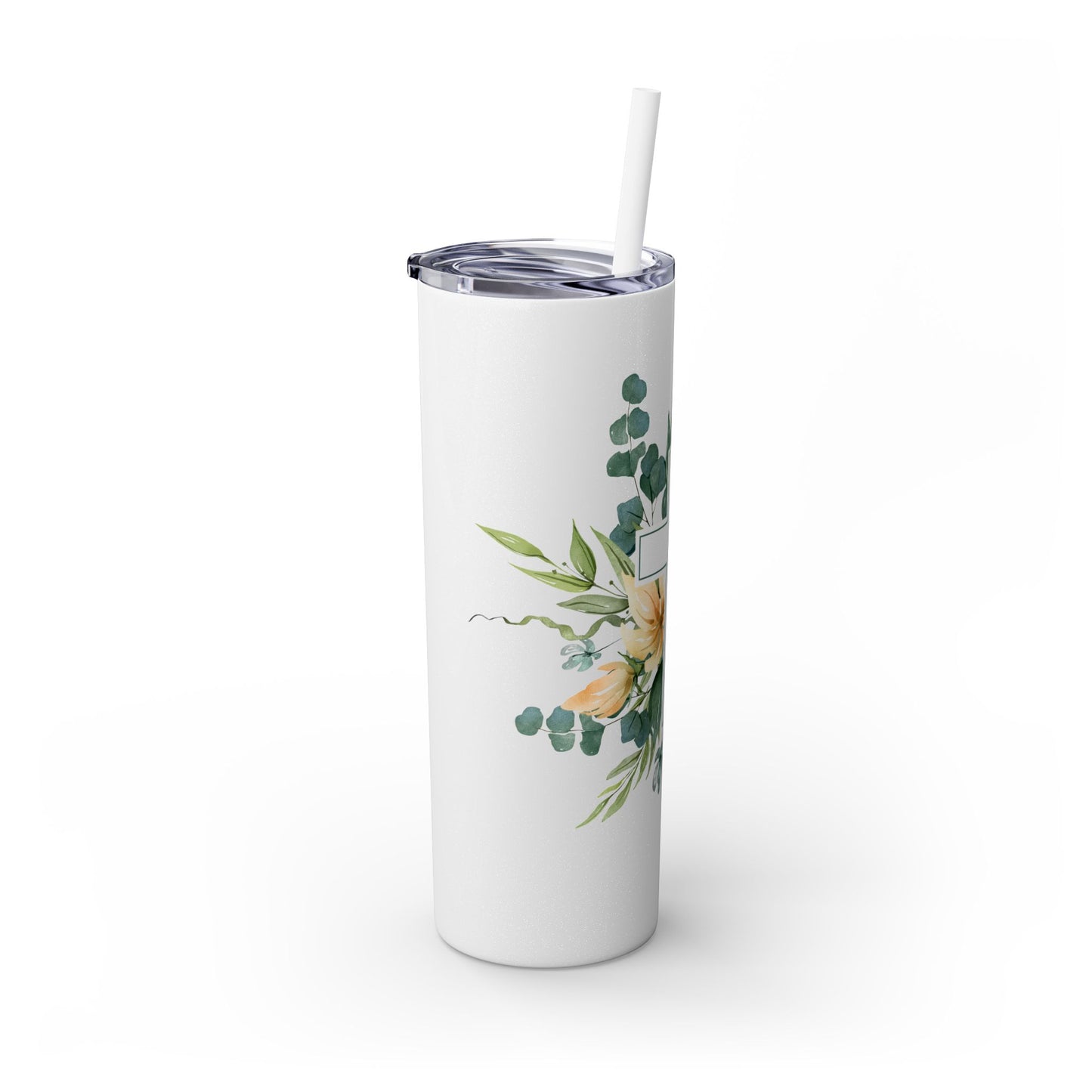 Floral Cross Skinny Tumbler with Straw, 20oz