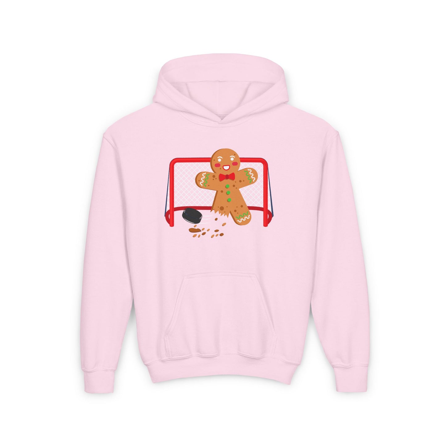 Gingerbread Hockey Youth Hoodie - Festive Winter Sweatshirt