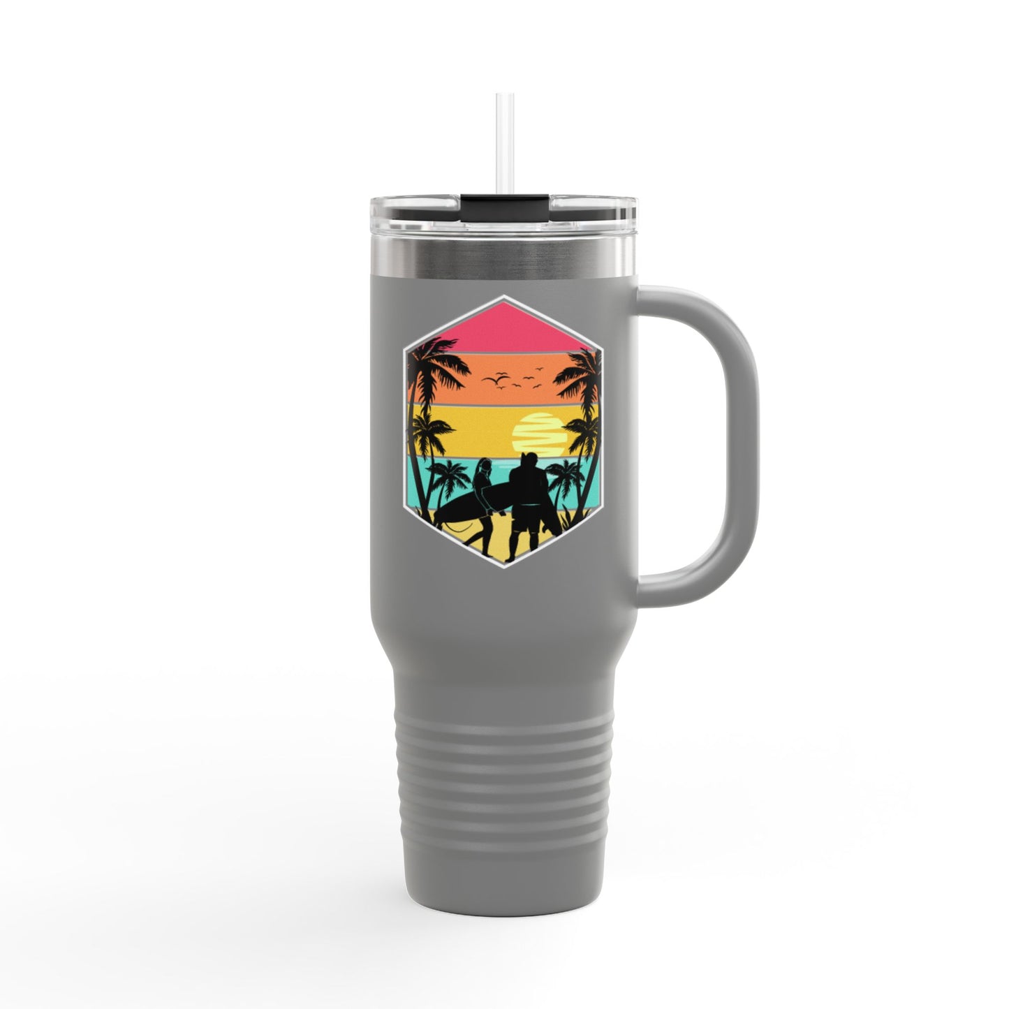 Surfer Sunset Insulated Travel Mug - 40oz, Perfect for Adventure Lovers