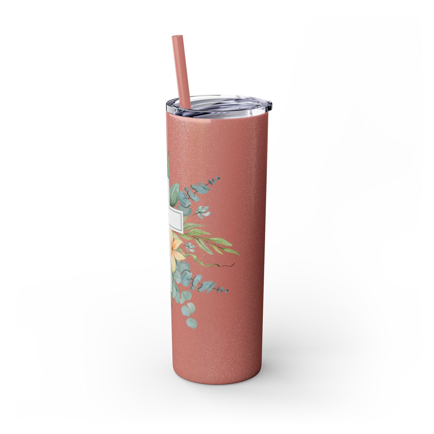 Floral Cross Skinny Tumbler with Straw, 20oz