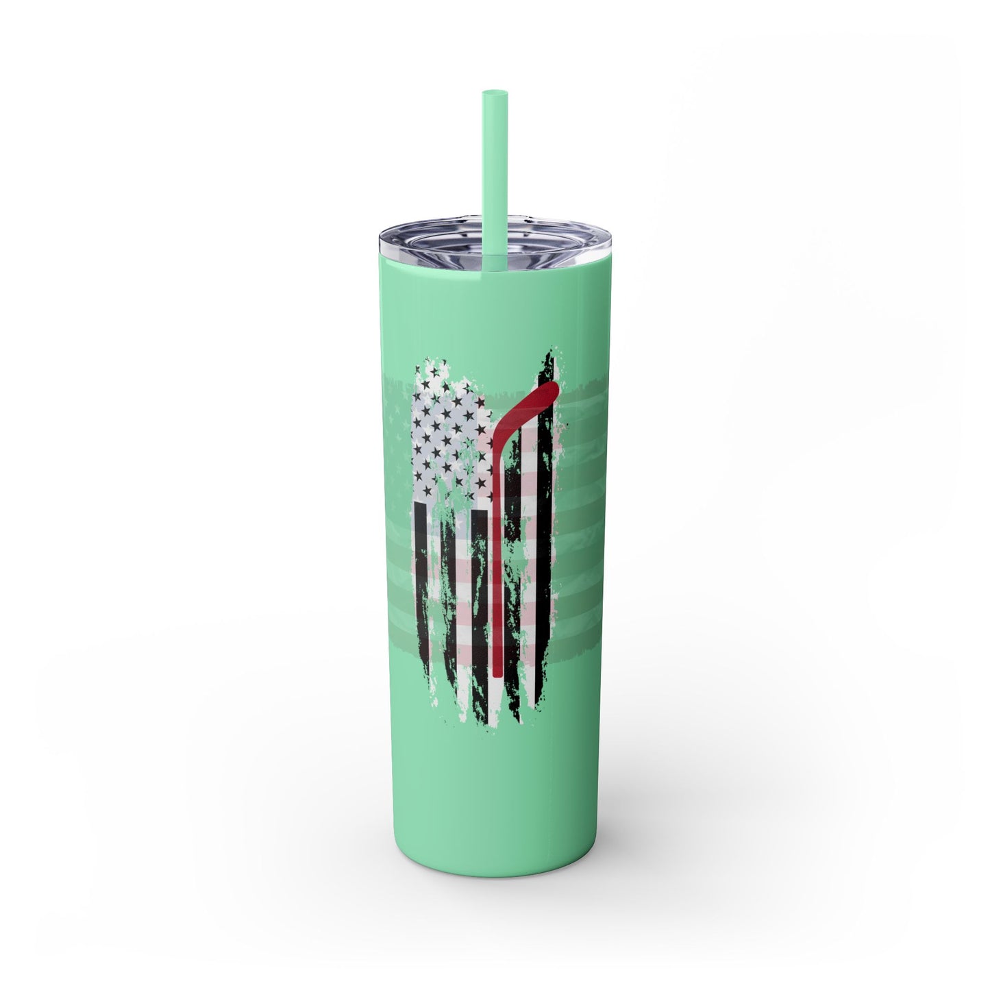 Patriotic Hockey Skinny Tumbler with Straw | 20oz Travel Mug for Independence Day