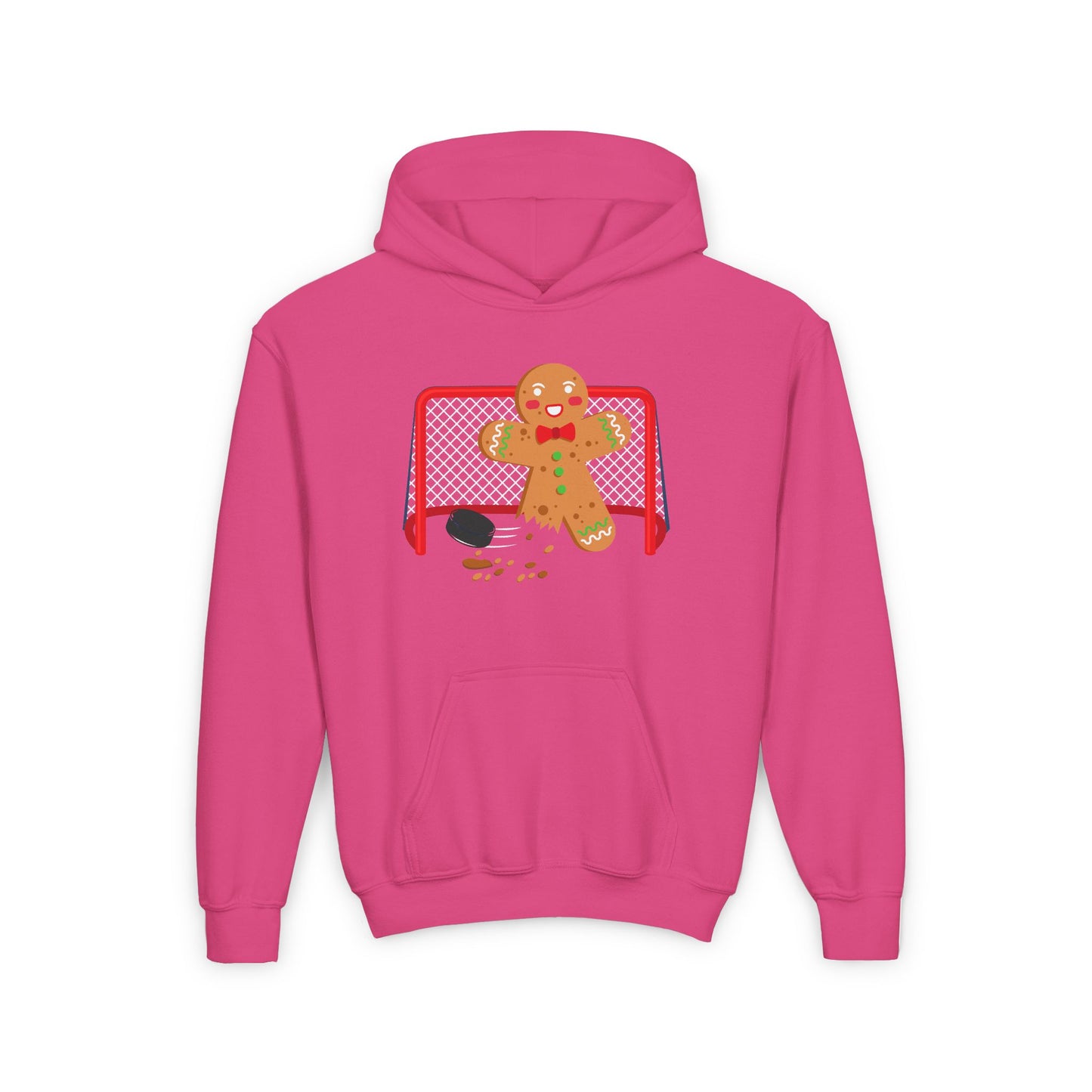 Gingerbread Hockey Youth Hoodie - Festive Winter Sweatshirt