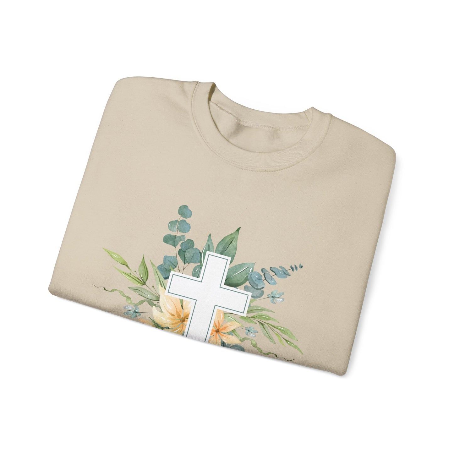 Floral Cross Sweatshirt - Unisex Heavy Blend™ Crewneck for Faith & Comfort