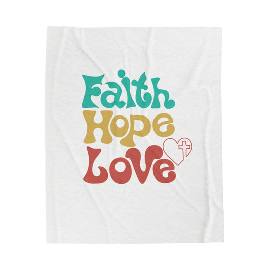 Faith Hope Love Velveteen Plush Blanket - Cozy Inspirational Throw for Home Decor